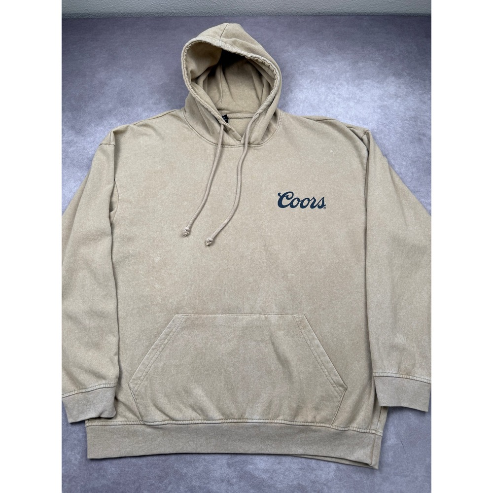 Coors Banquet Cowboy Rodeo Bronco Tapestry Back Hoodie Tan Acid Wash Mens XL